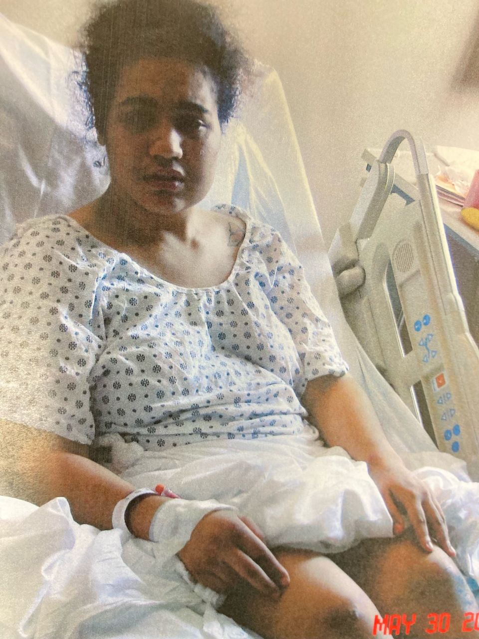 Angie Martinez in the hospital after being freed. (Photo courtesy of Angie Martinez)