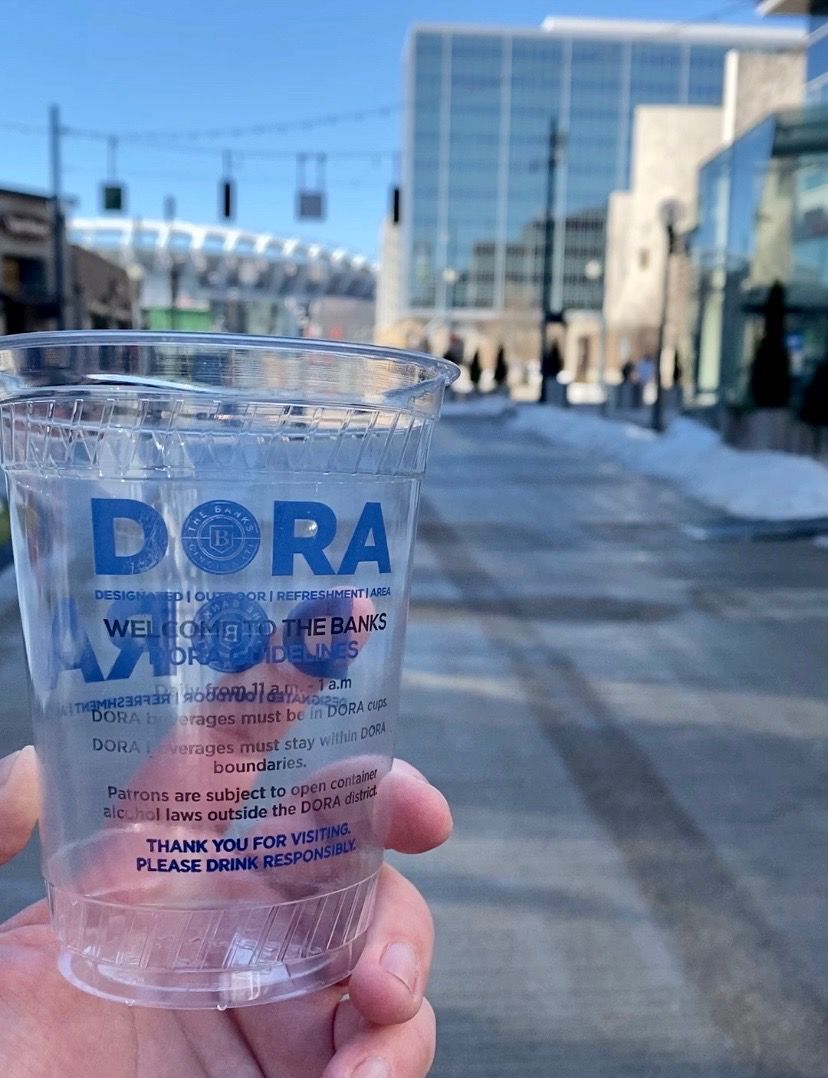 An example of a permitted DORA cup that's allowed to be used at The Banks in downtown Cincinnati. (Spectrum News 1/Casey Weldon)