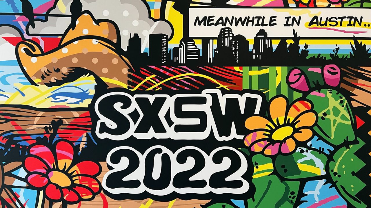 A colorful space for South by Southwest attendees to take pictures appears in this image from March 11, 2022. (Spectrum News 1/Ryan Cooper)