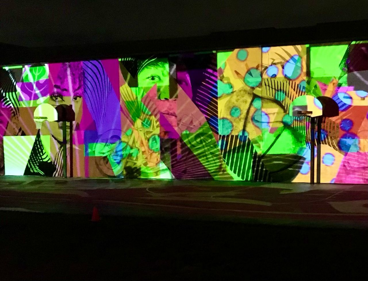 The basketball courts at Hanna Playground in Over-the-Rhine during BLINK. (Photo courtesy of John Walter)