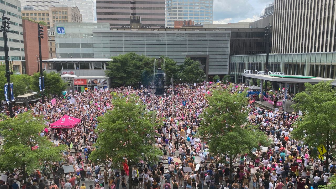 Thousands gathered at Fountain Square in downtown Cincinnati for an abortion right's rally in 2022. (Casey Weldon/Spectrum News 1)