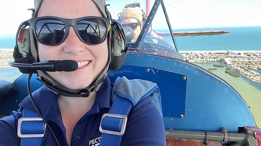 Spectrum News' Caitlin Wilson takes to the sky over Brevard County with Florida Air Tours in a WWII-era biplane. (Spectrum News/Caitlin Wilson)