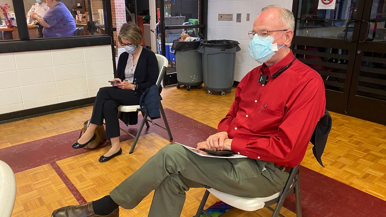 Jack Ramsey (Ret.) waits to give blood at the Asheville Battle of the Badges.