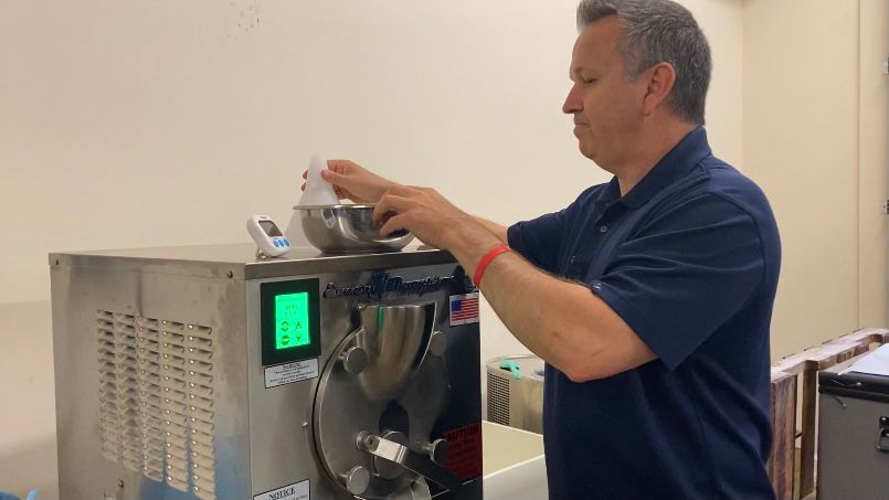 Pete Brewer is perfecting his ice cream recipes for the new shop to open this fall.