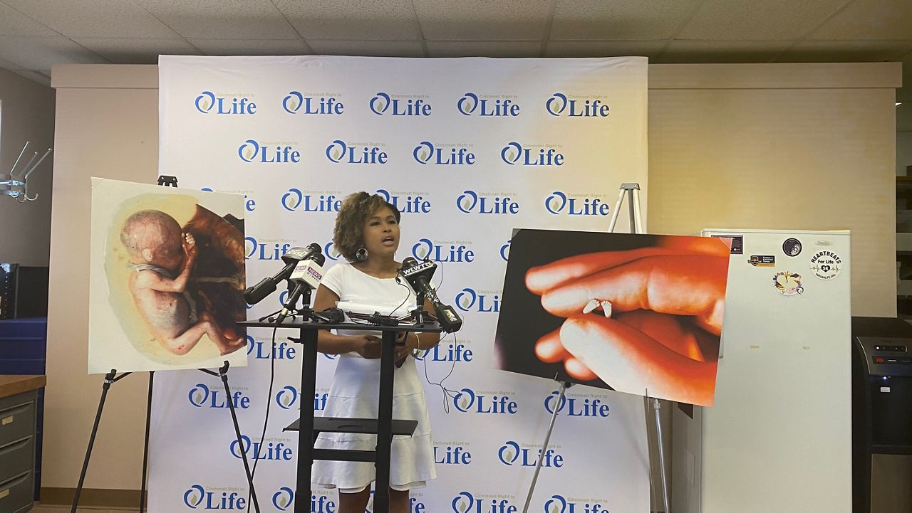 Rachel Citak, an attorney and board member for Cincinnati Right to Life, speaks during a press conference following the Supreme Court's overturning of Roe v. Wade. (Casey Weldon/Spectrum News 1)