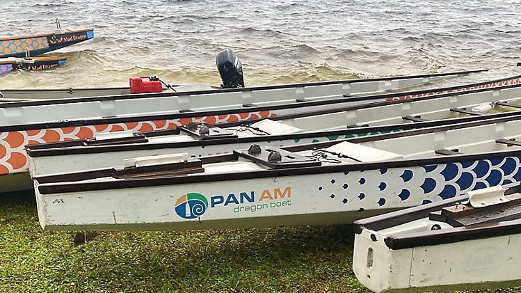 Dragon boats lined up for the Lake Hernando Dragon Boat Festival