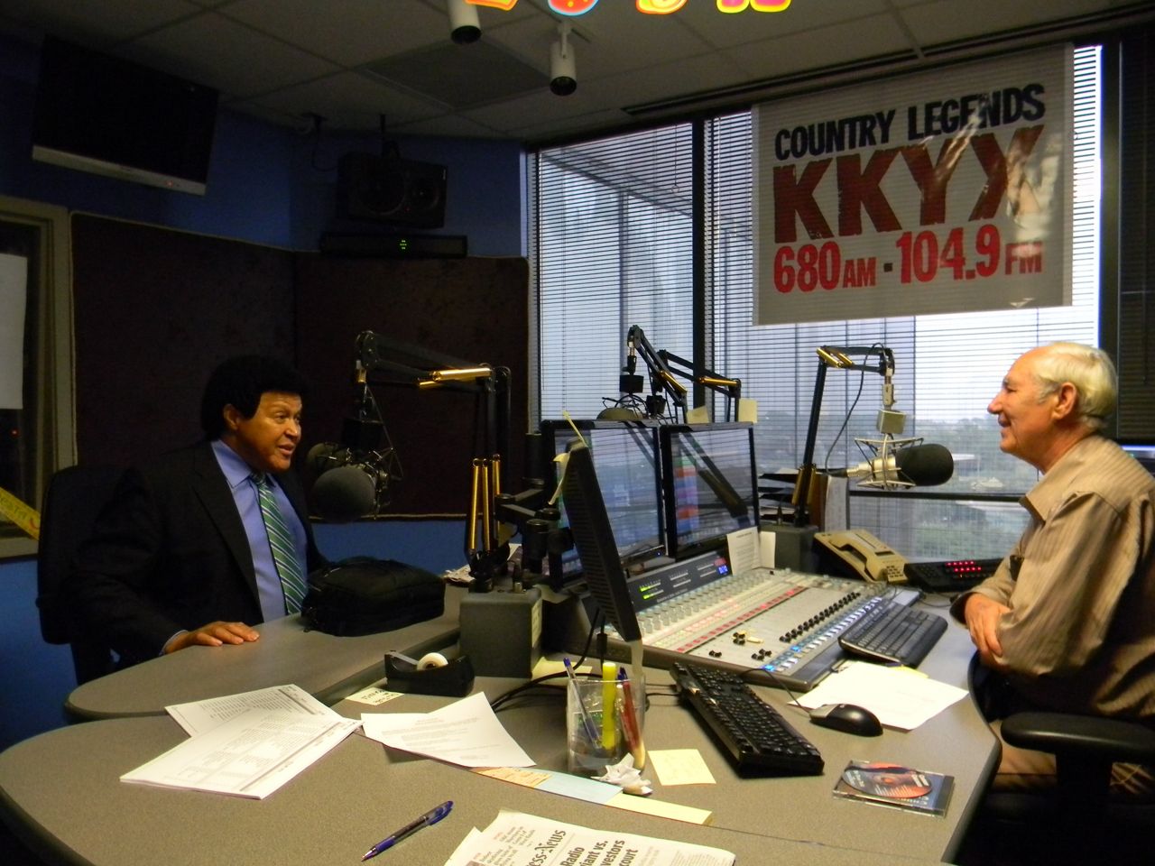 KKYX personality Jerry King in-studio with Chubby Checker.