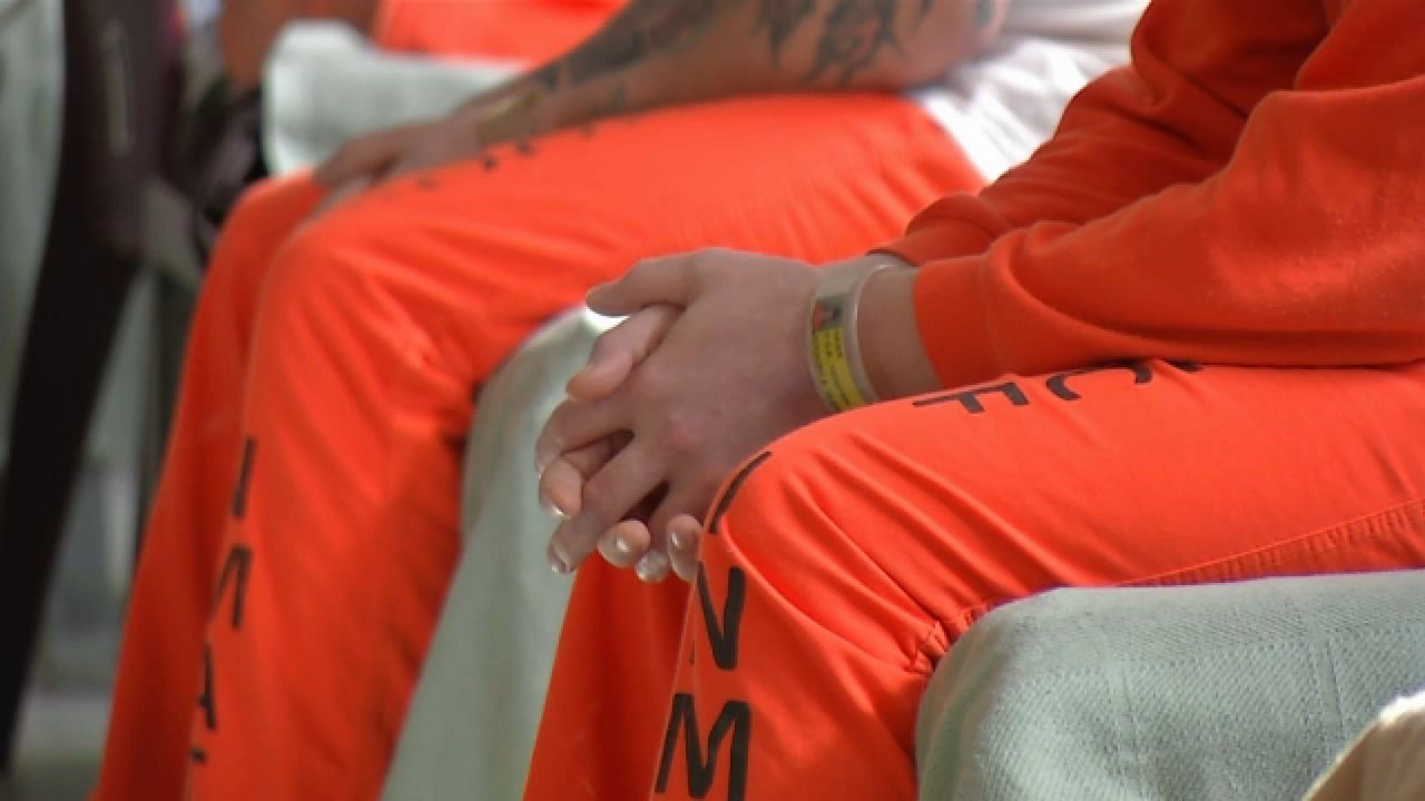 A prison inmate in handcuffs