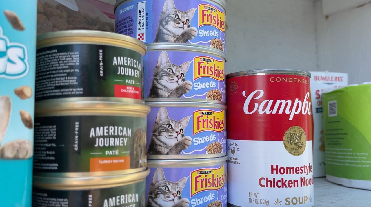 Pet food is a staple of what Potato's Pantry is stocked with daily. (Spectrum News 1/Mason Brighton)