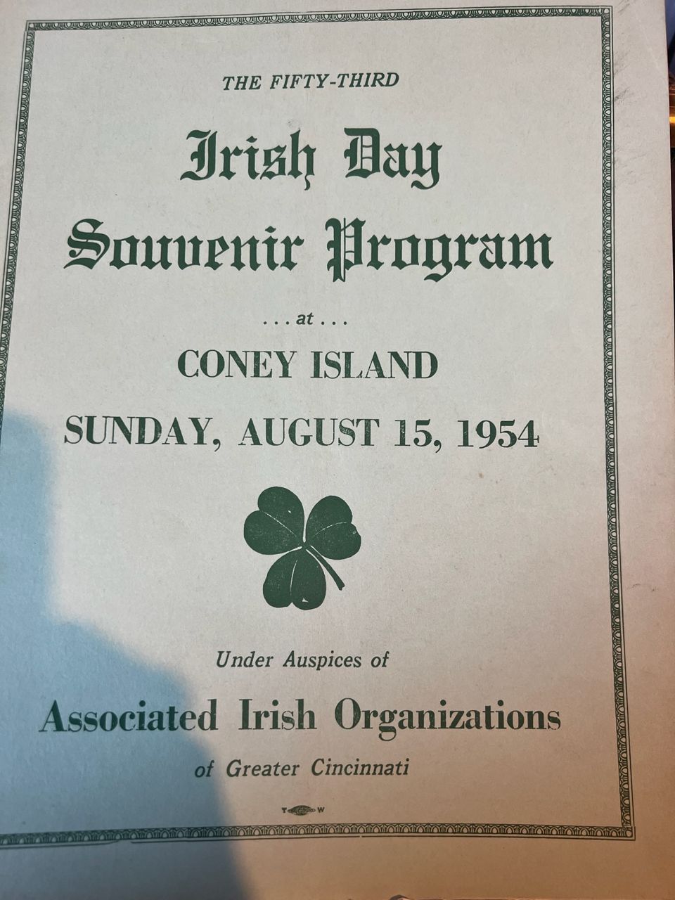 A program from an Irish Day event in Cincinnati in 1954. (Photo courtesy of Patrick Ormond)