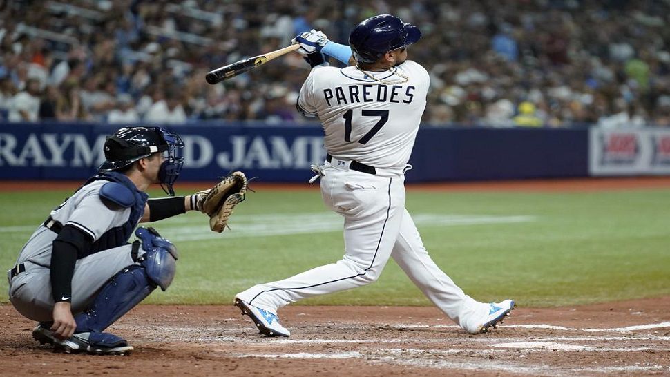 Tampa Bay first baseman Isaac Paredes hit his third home run of the game in the fifth inning on Tuesday night against the New York Yankees.