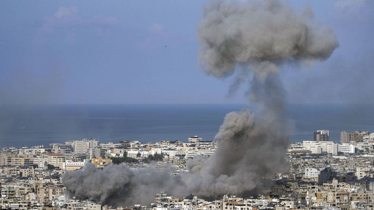 Smoke rises after an Israeli airstrike on Dahiyeh, in the southern suburb of Beirut, Lebanon, Saturday, Nov. 16, 2024. (AP Photo/Bilal Hussein)