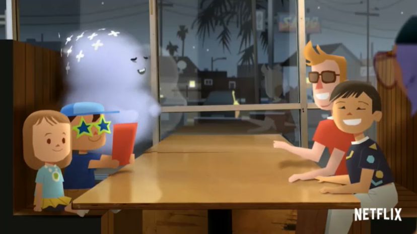 Kids eat dinner with a ghost in the Netflix series 