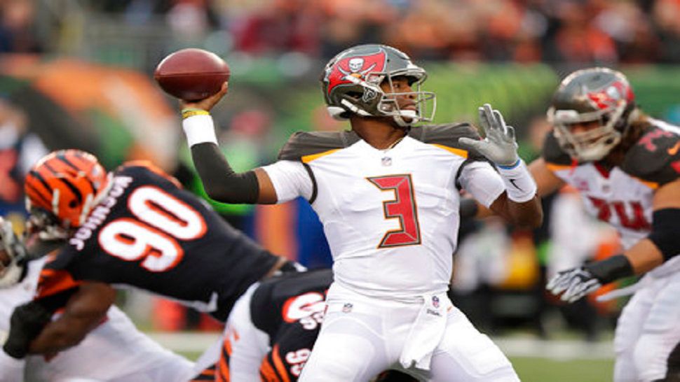 Tampa Bay Buccaneers quarterback Jameis Winston (3) prepares to throw against the Cincinnati Bengals during the first half of an NFL football game in Cincinnati, Sunday, Oct. 28, 2018. (AP Photo/Michael Conroy)