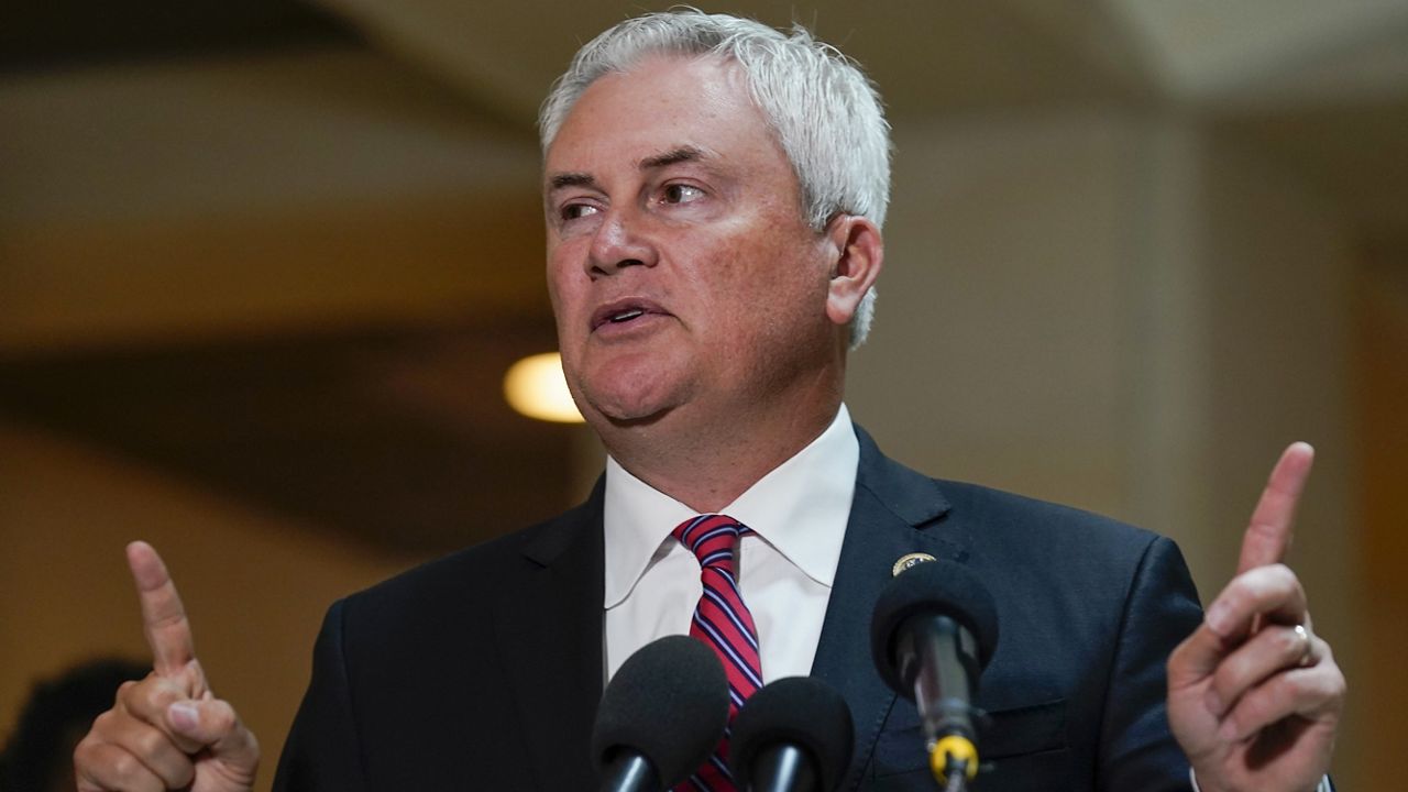 FILE - Rep. James Comer Jr., R-Ky., speaks to reporters about Hunter Biden June 20, 2023, on Capitol Hill in Washington. (AP Photo/Stephanie Scarbrough)