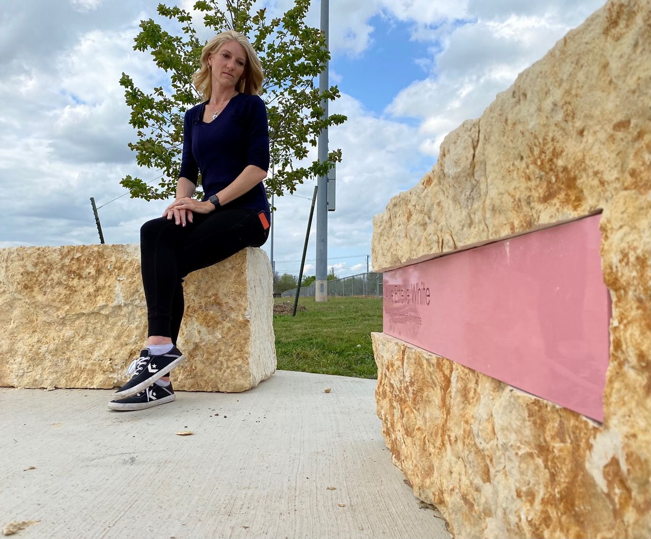 Jamie White sits at a memorial for her daughter Allie (photo credit: Jamie White)