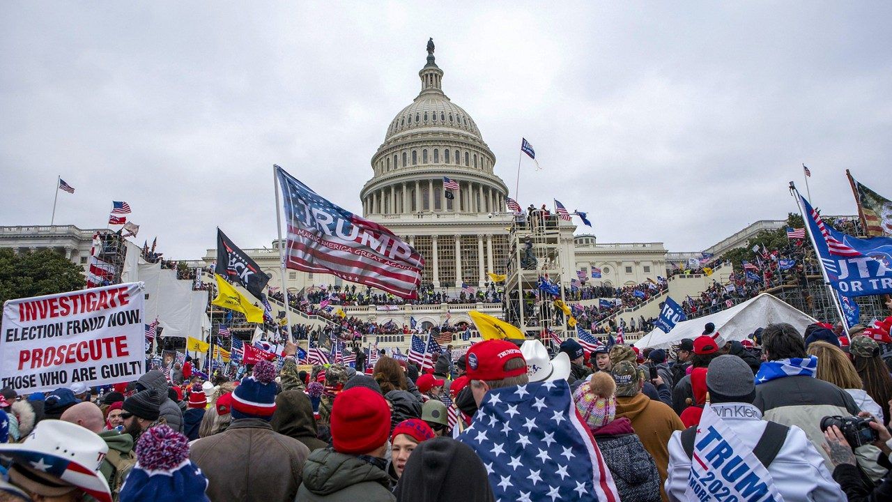 Rioters loyal to President Donald Trump at the U.S. Capitol in Washington, Jan. 6, 2021. A former leader of the far-right Proud Boys extremist group has been sentenced to more than three years behind bars for joining a plot to attack the U.S. Capitol nearly three years ago. Charles Donohoe was the second Proud Boy to plead guilty to conspiring with other group members to obstruct the Jan. 6, 2021, joint session of Congress for certifying President Joe Biden’s electoral victory. (AP Photo/Jose Luis Magana)