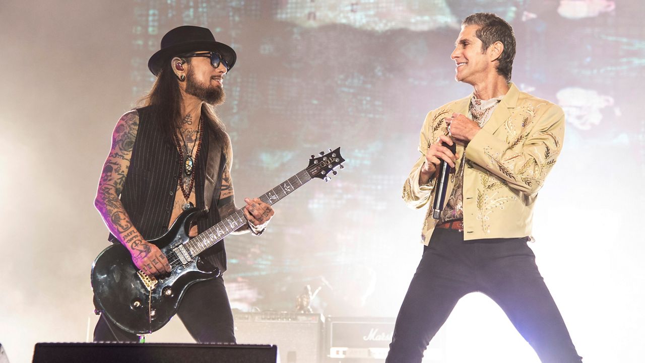 Dave Navarro, left, and Perry Farrell of Jane's Addiction perform at Louder Than Life Festival 2021 on Sept. 24, 2021, in Louisville, Ky. (Photo by Amy Harris/Invision/AP)