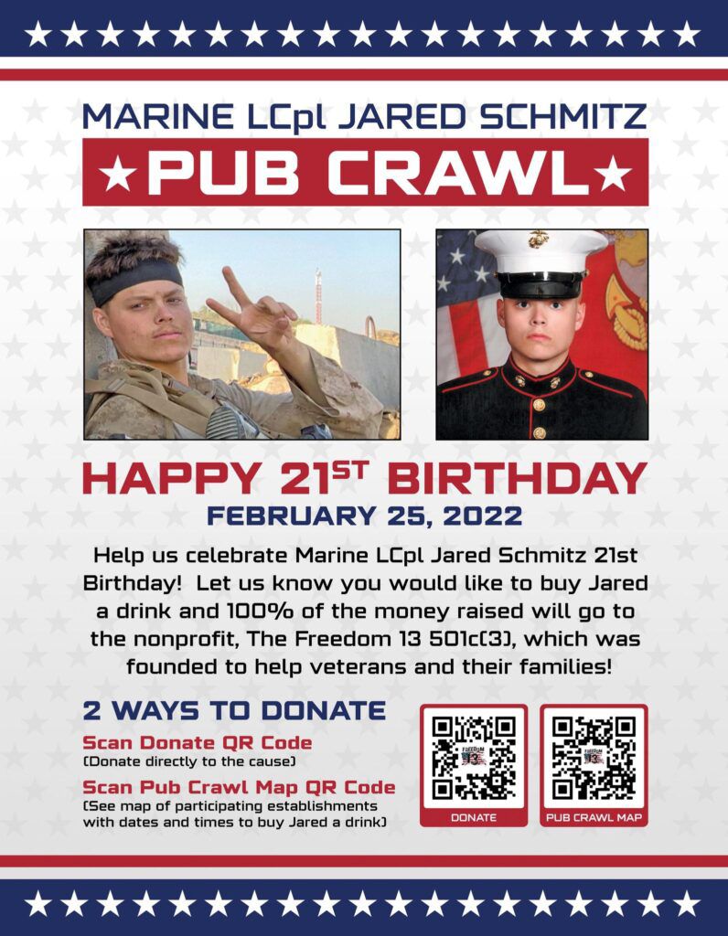 Pub crawl to honor 21st birthday of fallen Marine
