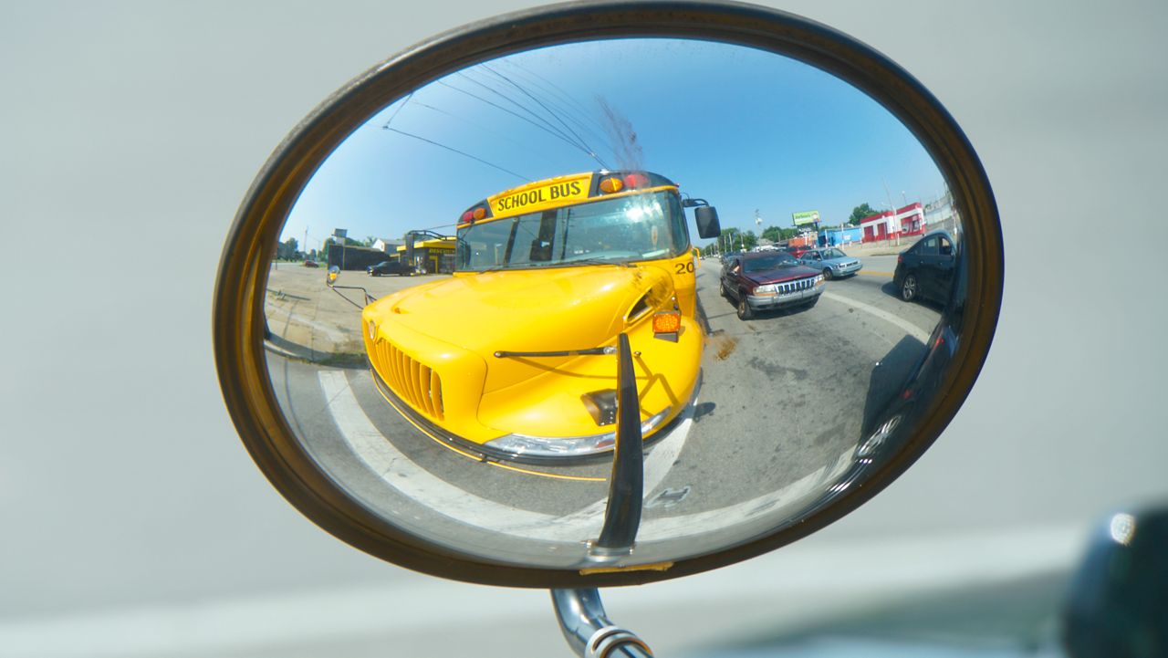 school bus inside mirror