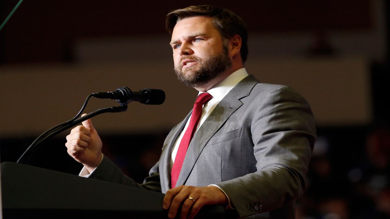 Ohio U.S. Senate candidate JD Vance (R) at a Donald Trump rally in Youngstown on Saturday, Sept. 17, 2022. (AP)