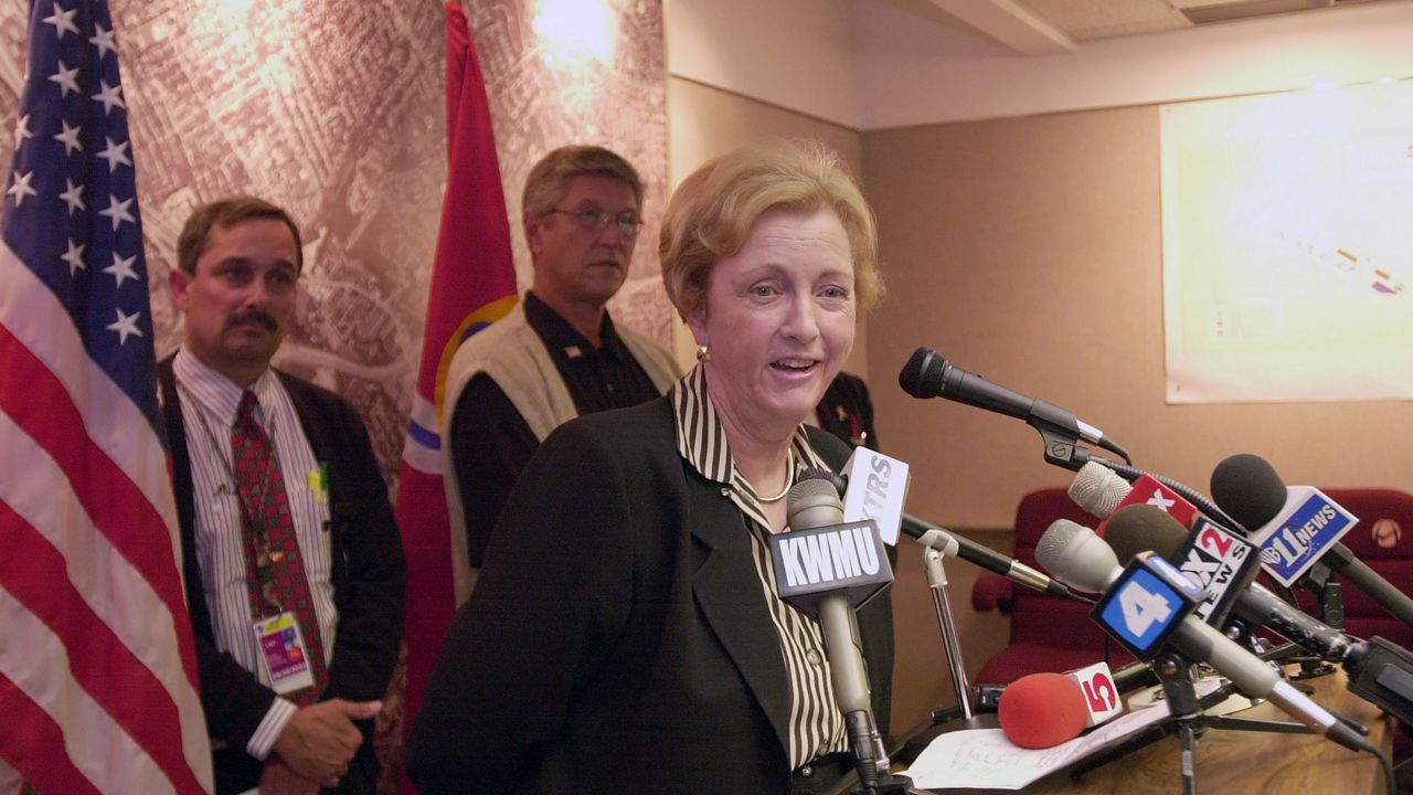 Former Missouri U.S. Senator and Missouri First Lady Jean Carnahan shown in this October 2001 file photo has passed away at the age of 90 years old, in St. Louis on Tuesday, January 30, 2024. Carnahan served in the Senate from 2001-2002.  File photo by Bill Greenblatt/UPI 