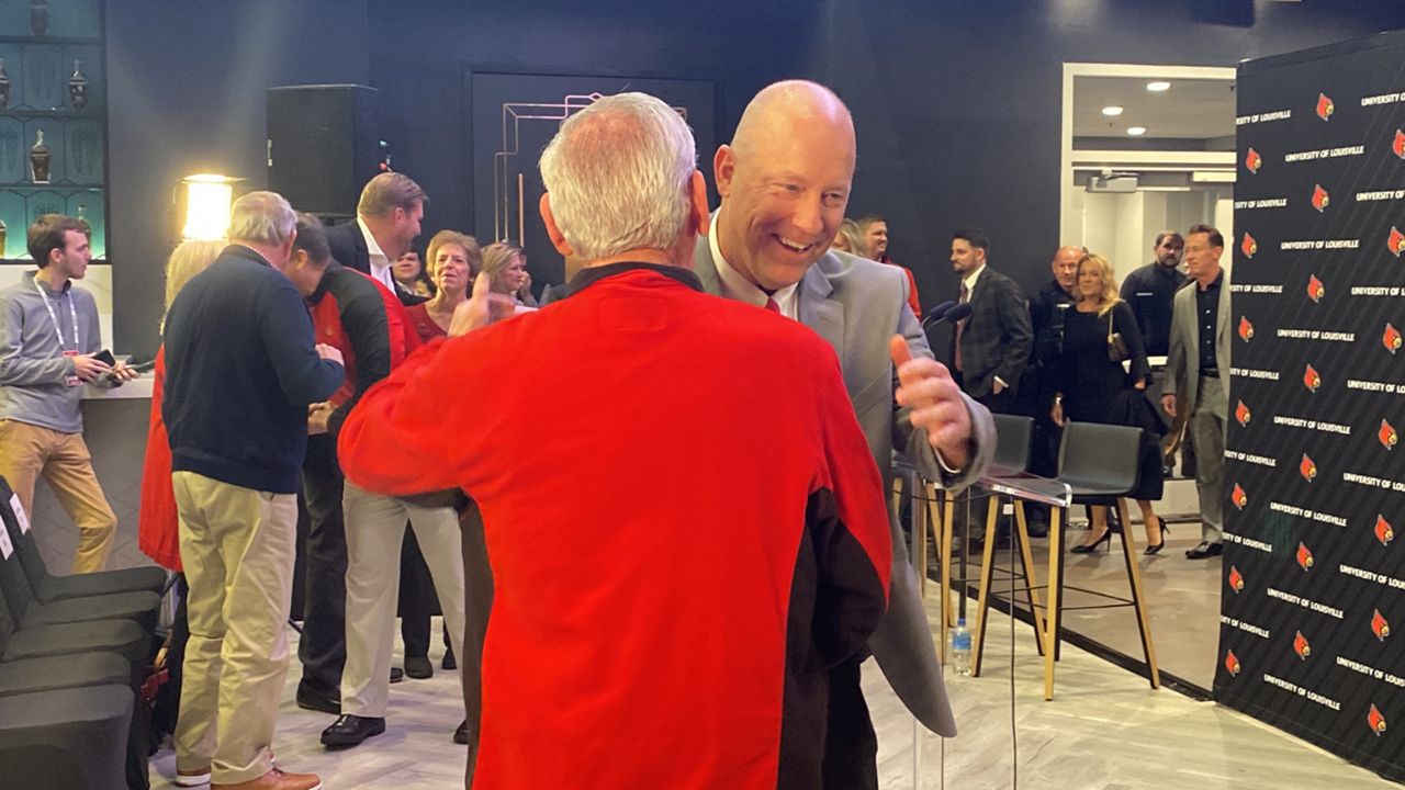 Jeff Brohm is announced as UofL's football coach on Dec. 8, 2022 (Spectrum News 1/Ashley Brown)