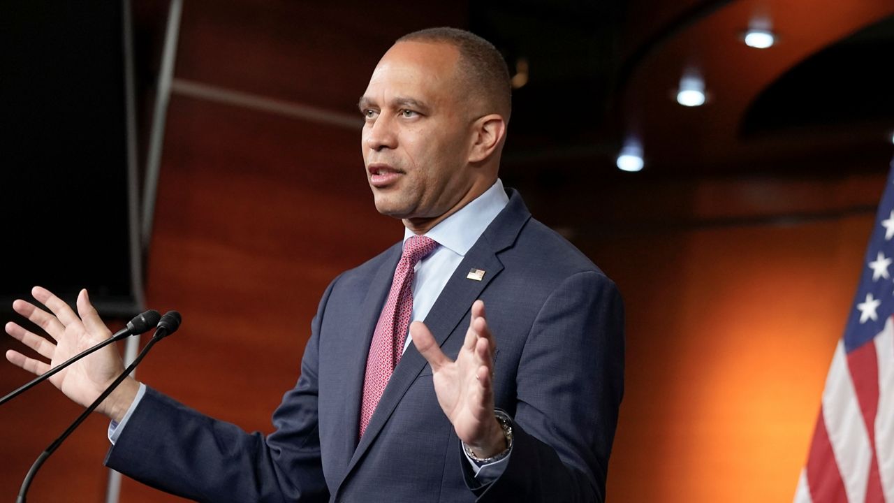 House Minority Leader Hakeem Jeffries, D-N.Y., speaks during his weekly press conference Thursday, June 15, 2023, on Capitol Hill in Washington. (AP Photo/Mariam Zuhaib)