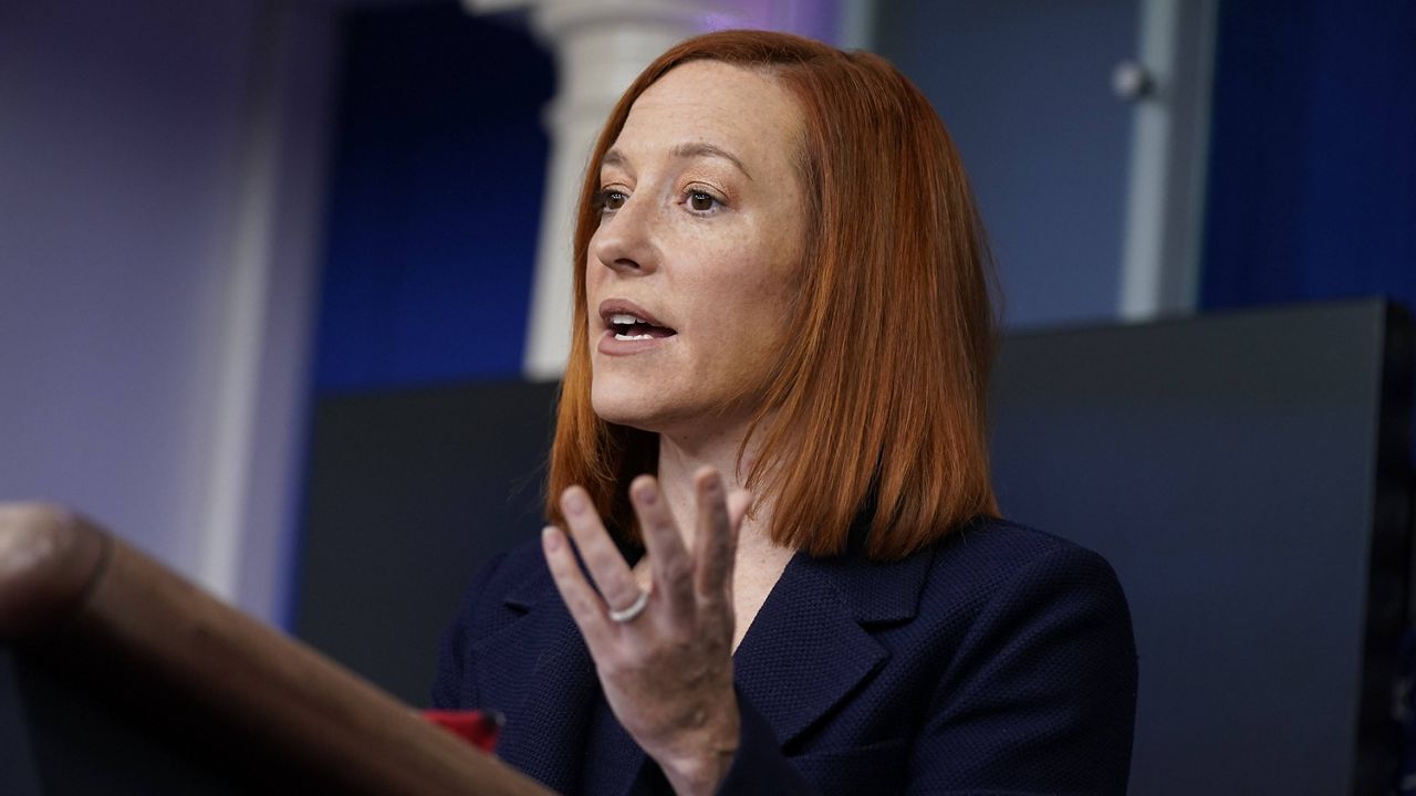White House Press Secretary Jen Psaki speaks during a news briefing at the White House on Friday. (AP Photo/Evan Vucci)