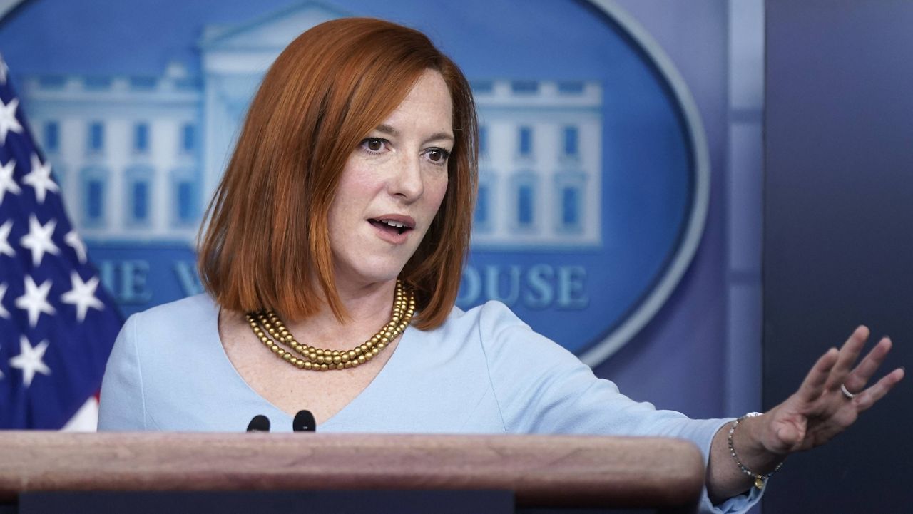 White House press secretary Jen Psaki speaks during a White House briefing on Wednesday. (AP Photo/Patrick Semansky)