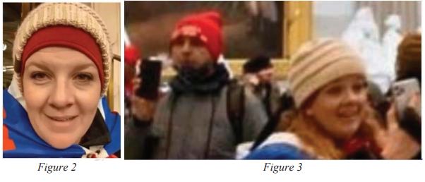 Images that purport to show suspect Jenny Cudd's participation in the January 6, 2021, insurrection event at the U.S. Capitol in Washington. (Source: United States District Court for the District of Columbia)