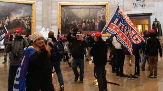 An image that purports to show suspect Jenny Cudd's participation in the January 6, 2021, insurrection event at the U.S. Capitol in Washington. (Source: United States District Court for the District of Columbia)