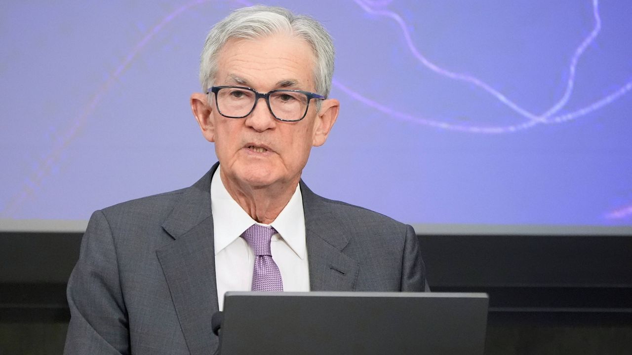 Federal Reserve Chairman Jerome Powell speaks at the 75th anniversary conference of the Federal Reserve Board's International Finance Division at the Federal Reserve in Washington, Monday, June 2, 2025. (AP Photo/Mark Schiefelbein)
