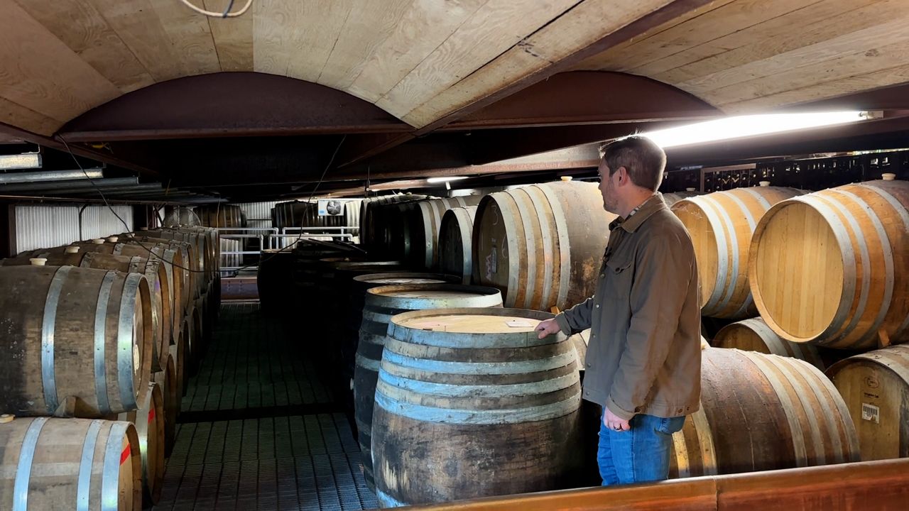 Jeffrey Stuffings shows off beer cellar. (Spectrum News 1/Dylan Scott)