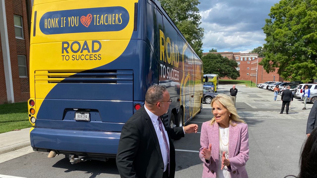 First lady Jill Biden and Education Secretary Miguel Cardona met with students at North Carolina A&T State University Monday. (Photo: Charles Duncan)