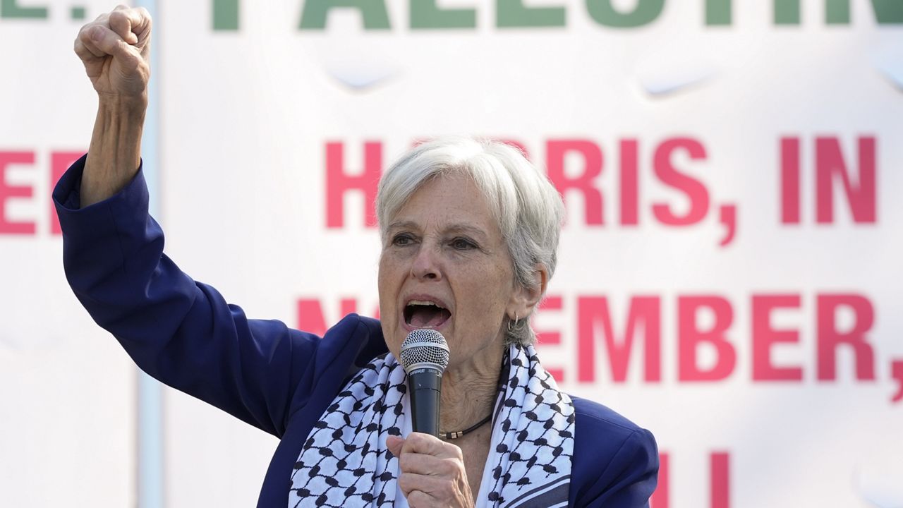 Green Party presidential candidate Jill Stein speaks during a rally at Union Park during the Democratic National Convention Wednesday, Aug. 21, 2024, in Chicago. (AP Photo/Alex Brandon)