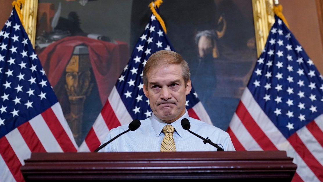 Rep. Jim Jordan, R-Ohio, House Judiciary chairman and staunch ally of Donald Trump, meets with reporters about his struggle to become speaker of the House, at the Capitol in Washington, Friday, Oct. 20, 2023. (AP Photo/J. Scott Applewhite)