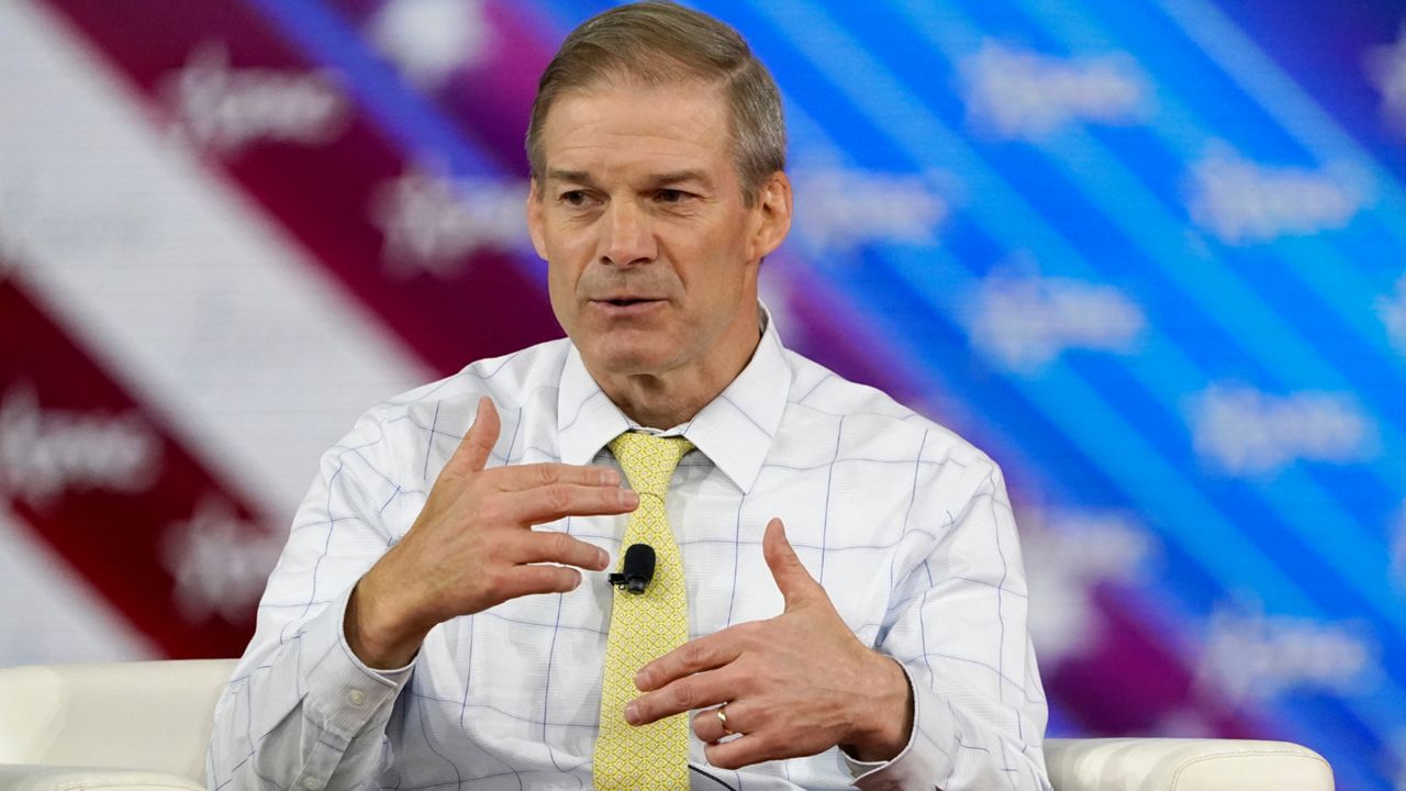 Rep. Jim Jordan, R-Ohio, takes part in a discussion at the Conservative Political Action Conference (CPAC) Feb. 26, 2022, in Orlando, Fla. Texting with then-White House chief of staff Mark Meadows, a close ally and friend, at nearly midnight on Jan. 5, 2021, Jordan offered a legal rationale for what President Donald Trump was publicly demanding — that Vice President Mike Pence, in his ceremonial role presiding over the electoral count, somehow assert the authority to reject electors from Biden-won states. (AP Photo/John Raoux, File)