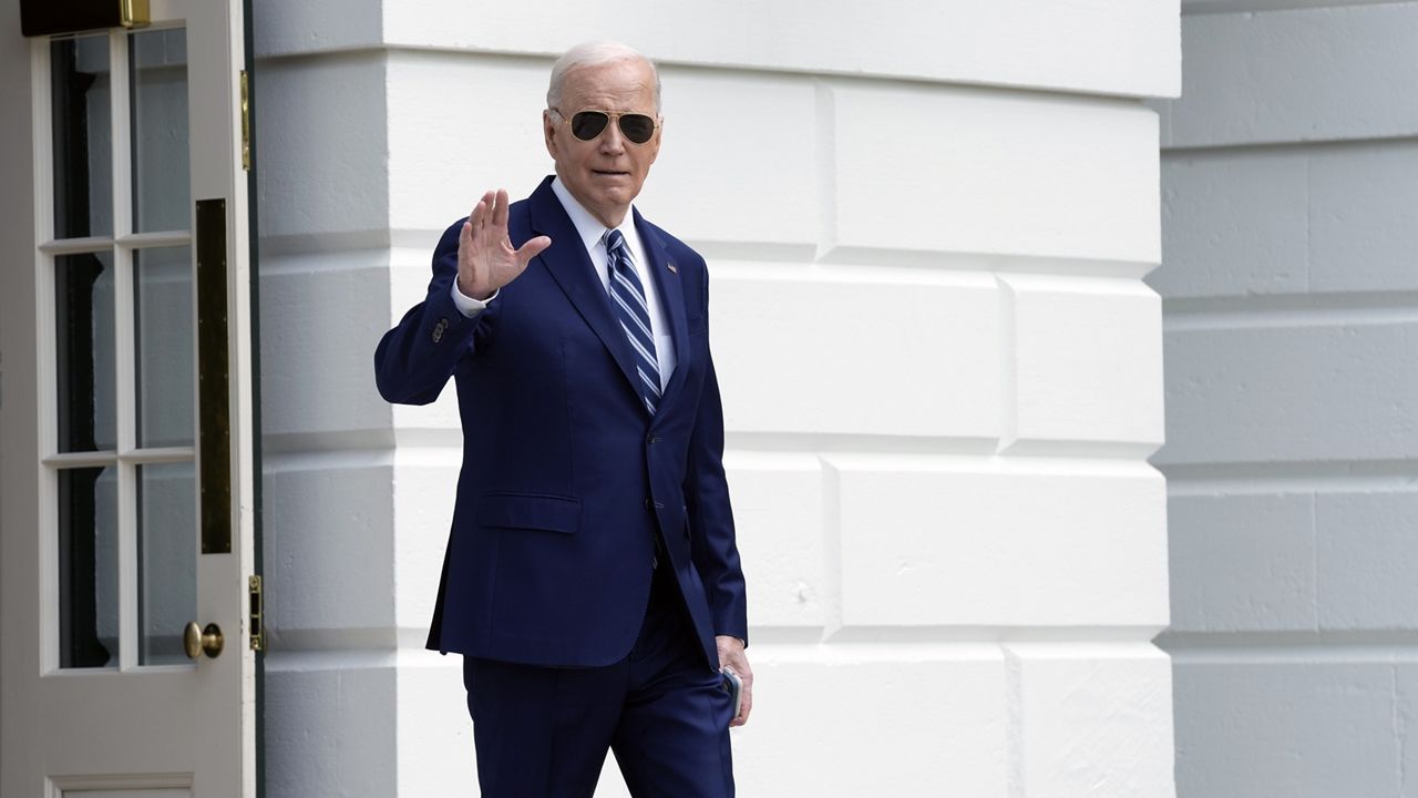 President Joe Biden waves as he walks out of the White House in Washington, Thursday, April 25, 2024, before departing on a trip to New York. (AP Photo/Susan Walsh)