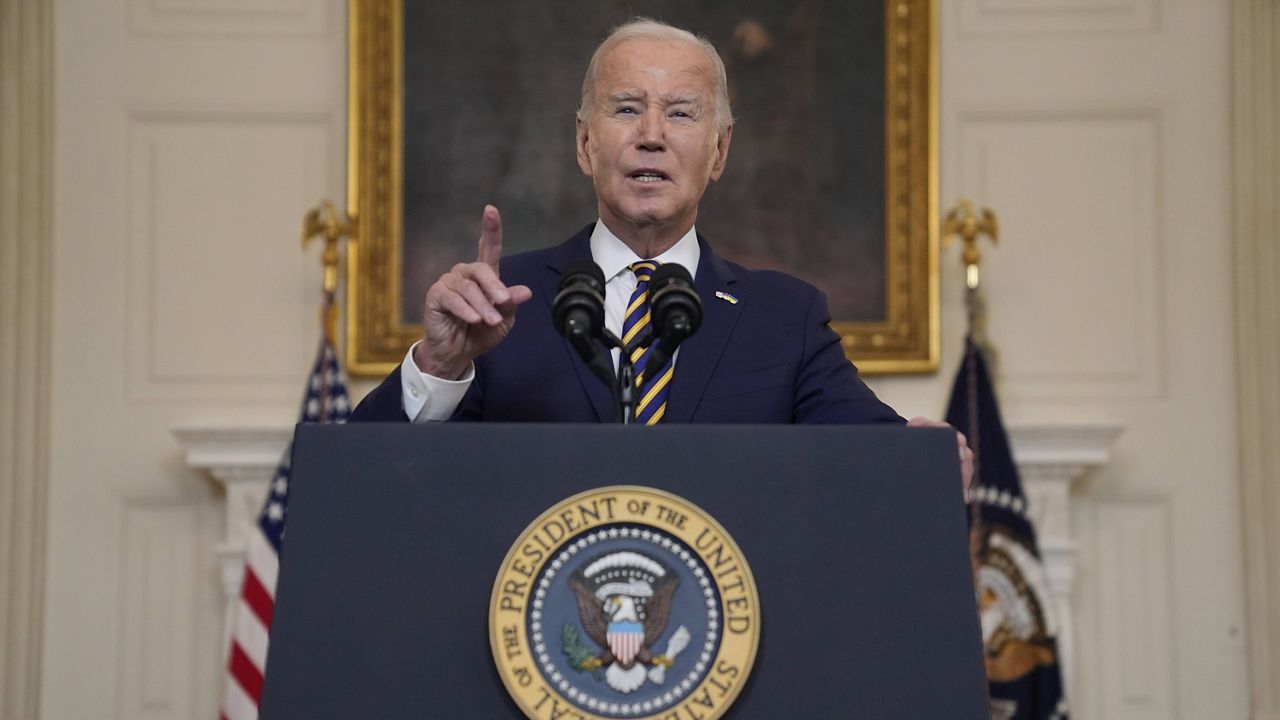 President Joe Biden delivers remarks in the State Dining Room of the White House. (AP Photo/Evan Vucci, File)