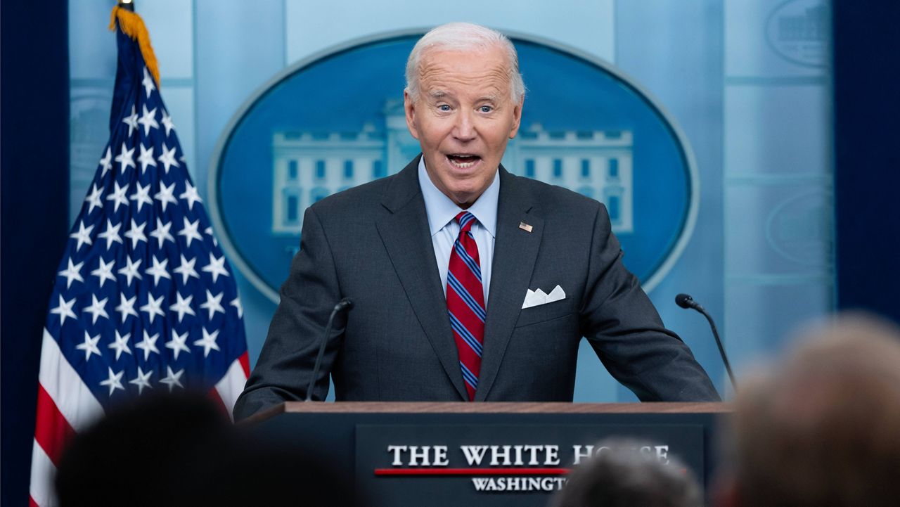 President Joe Biden speaks at the daily press briefing, Friday, Oct. 4, 2024, at the White House in Washington. (AP Photo/Ben Curtis)