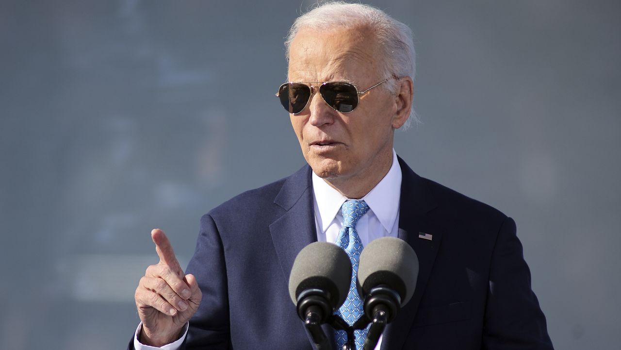 President Joe Biden speaks during an event about his Investing in America agenda, Tuesday, Oct. 29, 2024, at the Dundalk Marine Terminal in Baltimore. (AP Photo/Daniel Kucin Jr.)