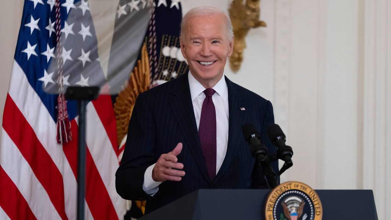 President Joe Biden speaks at the Classroom to Career Summit in the East Room of the White House in Washington, Wednesday, Nov. 13, 2024. (AP Photo/Ben Curtis)