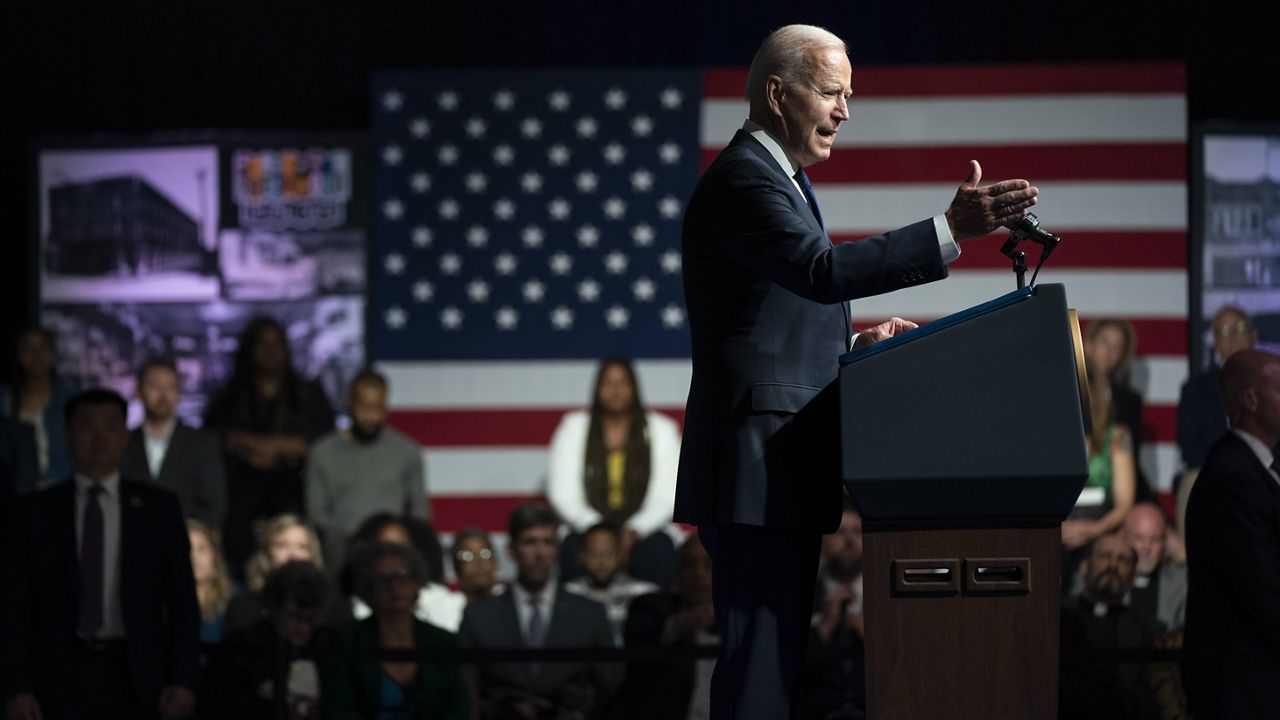 President Joe Biden speaks Tuesday as he commemorates the 100th anniversary of the Tulsa race massacre. (AP Photo/Evan Vucci)