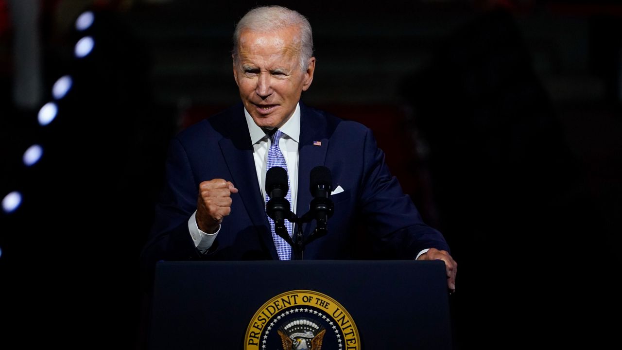 President Joe Biden speaks outside Independence Hall in Philadelphia on Sept. 1. (AP Photo, File)