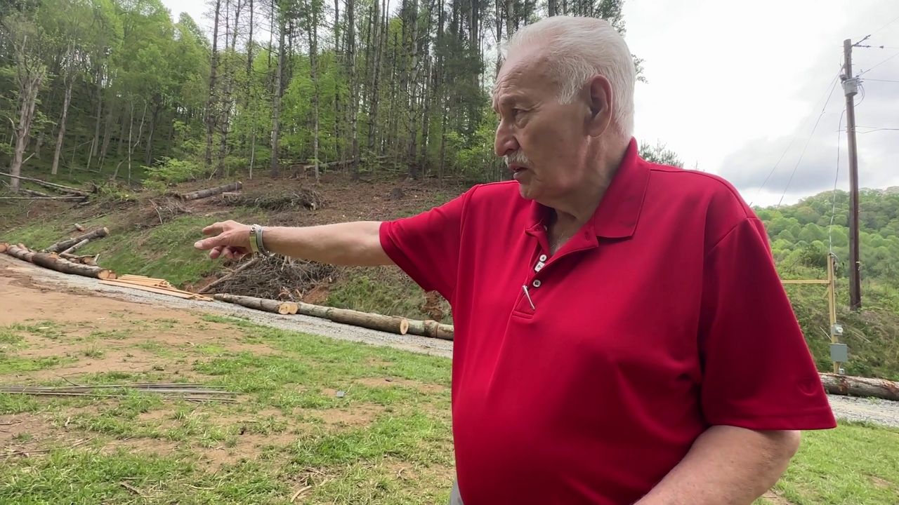 Joe Sherwood's house in Vilas, North Carolina, was severely damaged when Hurricane Helene struck in late September, and he was pinned by a piano when floodwaters came through. (Spectrum News 1/Rose Eiklor)