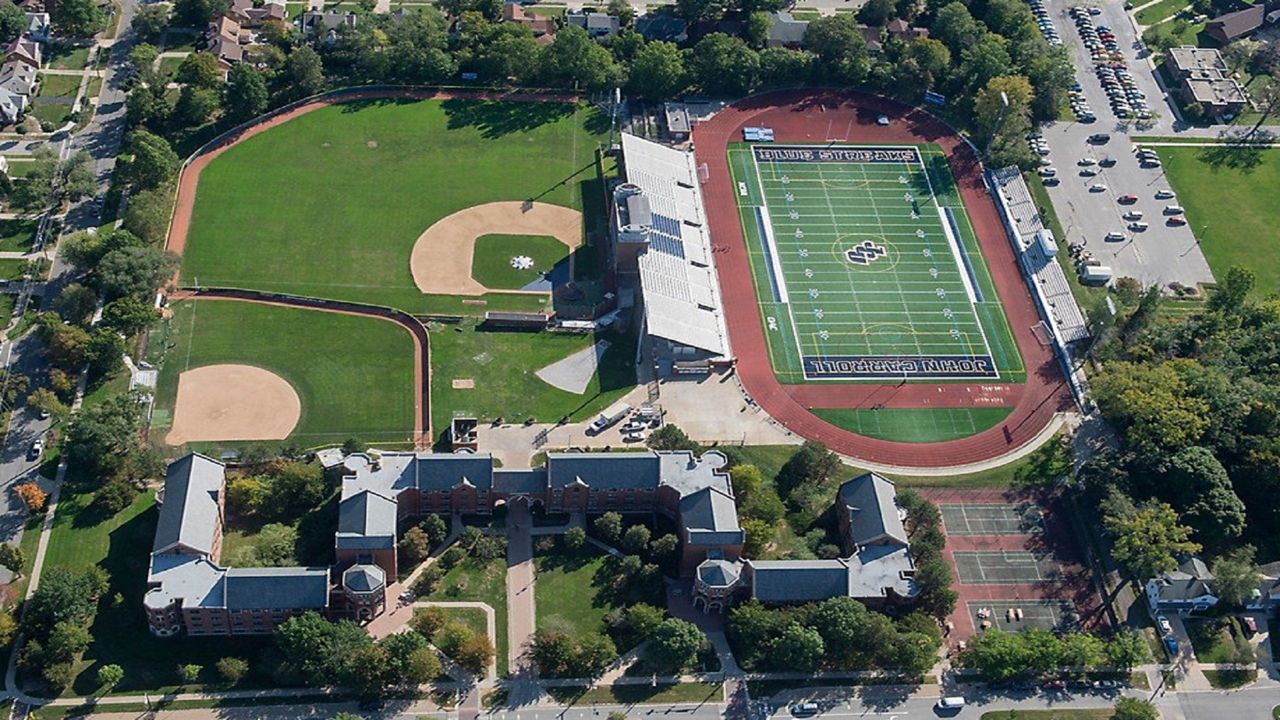 An aerial view from the Goodyear Blimp over John Carroll University in Cleveland.