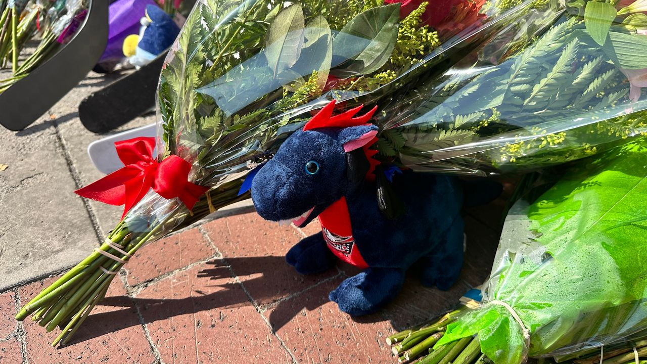 A stuffed animal at the memorial.