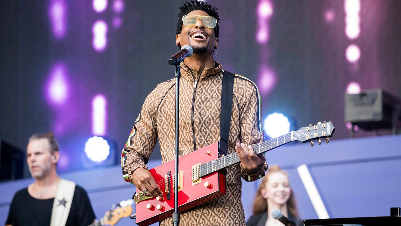 This image artist Jon Baptiste performing with his band Jon Batiste & Stay Human during the 2019 Global Citizen Festival, Saturday, Sept. 28, 2019, in New York.