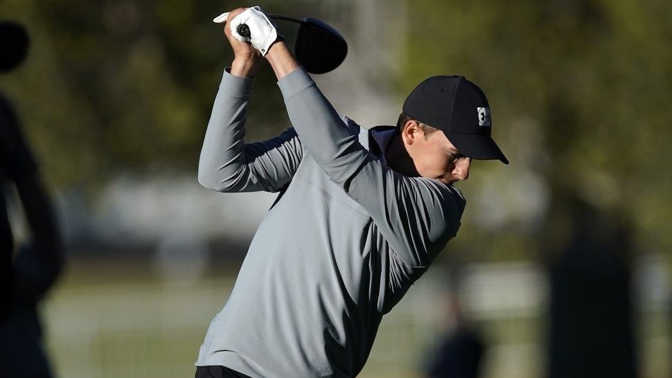 Jordan Spieth tees off on the 11th hole during the third round of the Genesis Invitational golf tournament at Riviera Country Club, Saturday, Feb. 20, 2021, in the Pacific Palisades area of Los Angeles. (AP Photo/Ryan Kang)